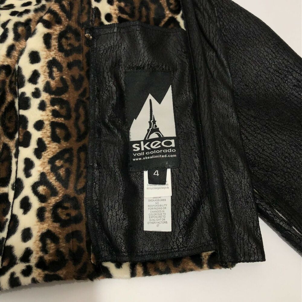 Skea Vail Colorado Vegan Leather Jacket Animal Print Faux Fur Trim Womens 4 LkNw - Picture 7 of 8
